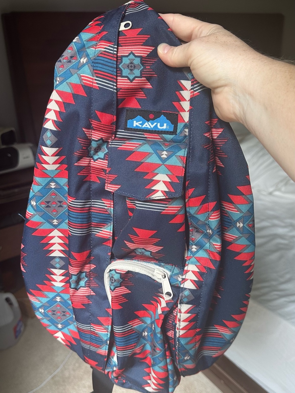 Kavu Navy Red Teal Aztec Sling Bag